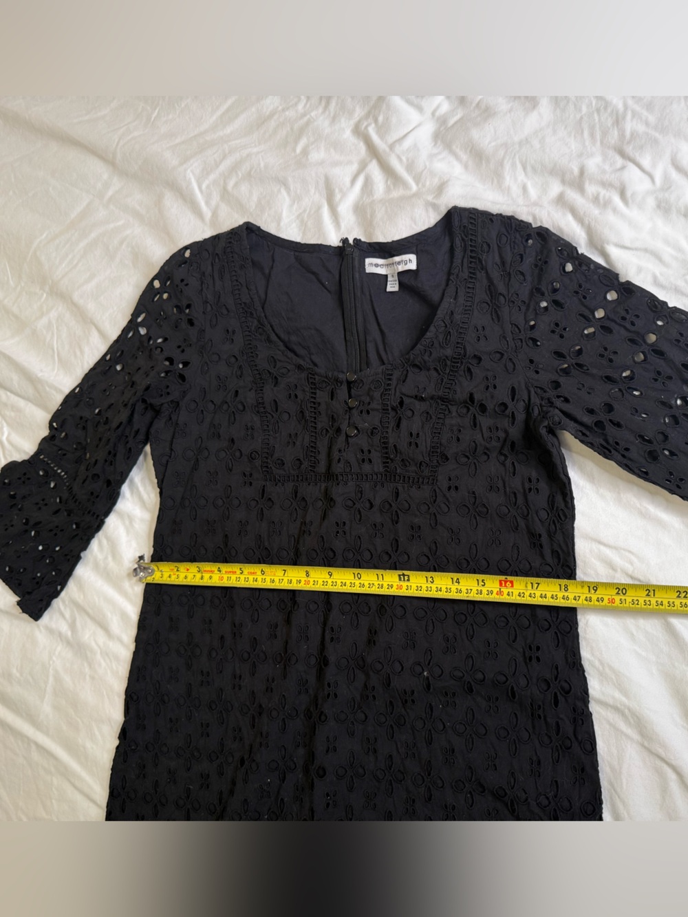 Madison Leigh Black Eyelet Cotton Prairie Boho Cottagecore Dress 10 - Picture 11 of 13